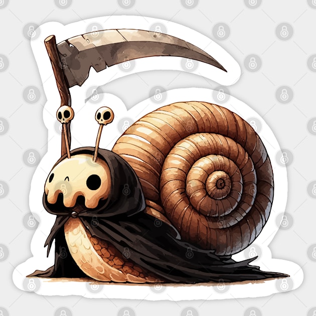 Kawaii Death Snail Grim Reaper Sticker by TomFrontierArt